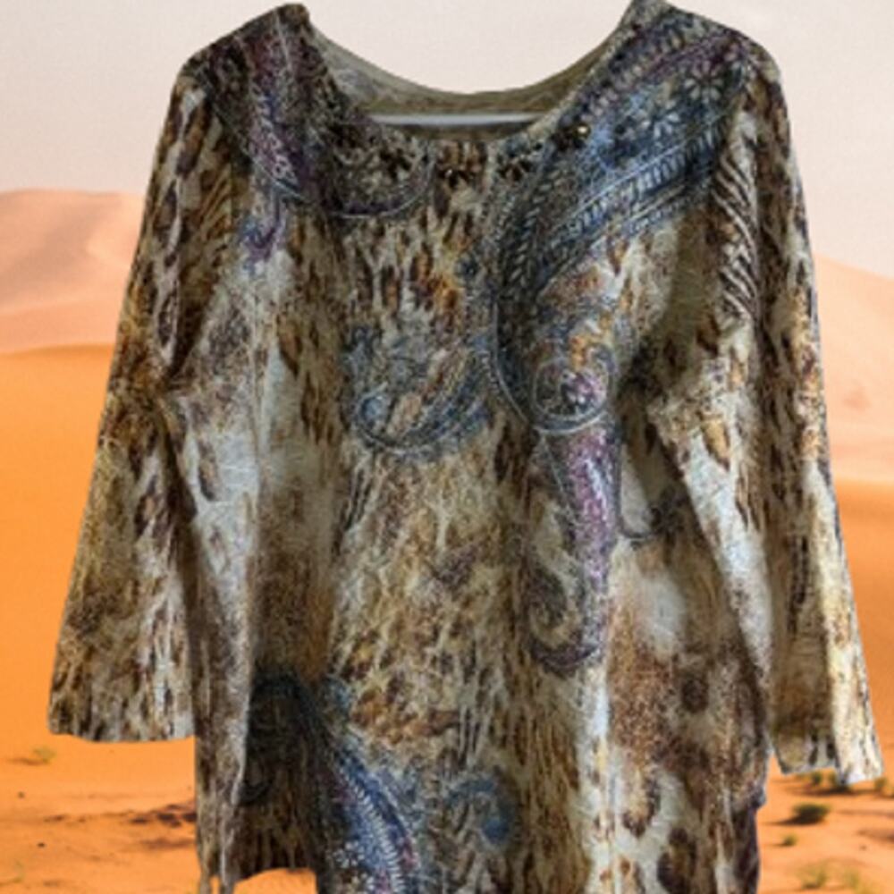 Medium Polyester blend stretch multicolor 3/4 sleeve woman's winter top